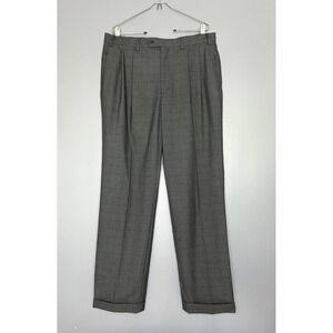 Ralph Lauren Dress Pants Mens 36x32 Gray Plaid Flat Front Stretch Business Work
